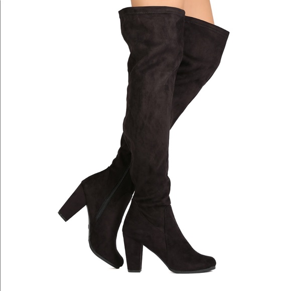 Breckelles Shoes - Faux Suede Over The Knee Chunky Heel Boot